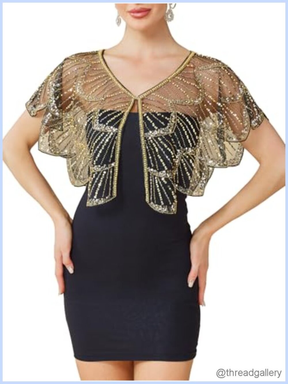 Sequin Beaded Shawl Wrap for Women 1920s Gatsby Party Cape Fringe